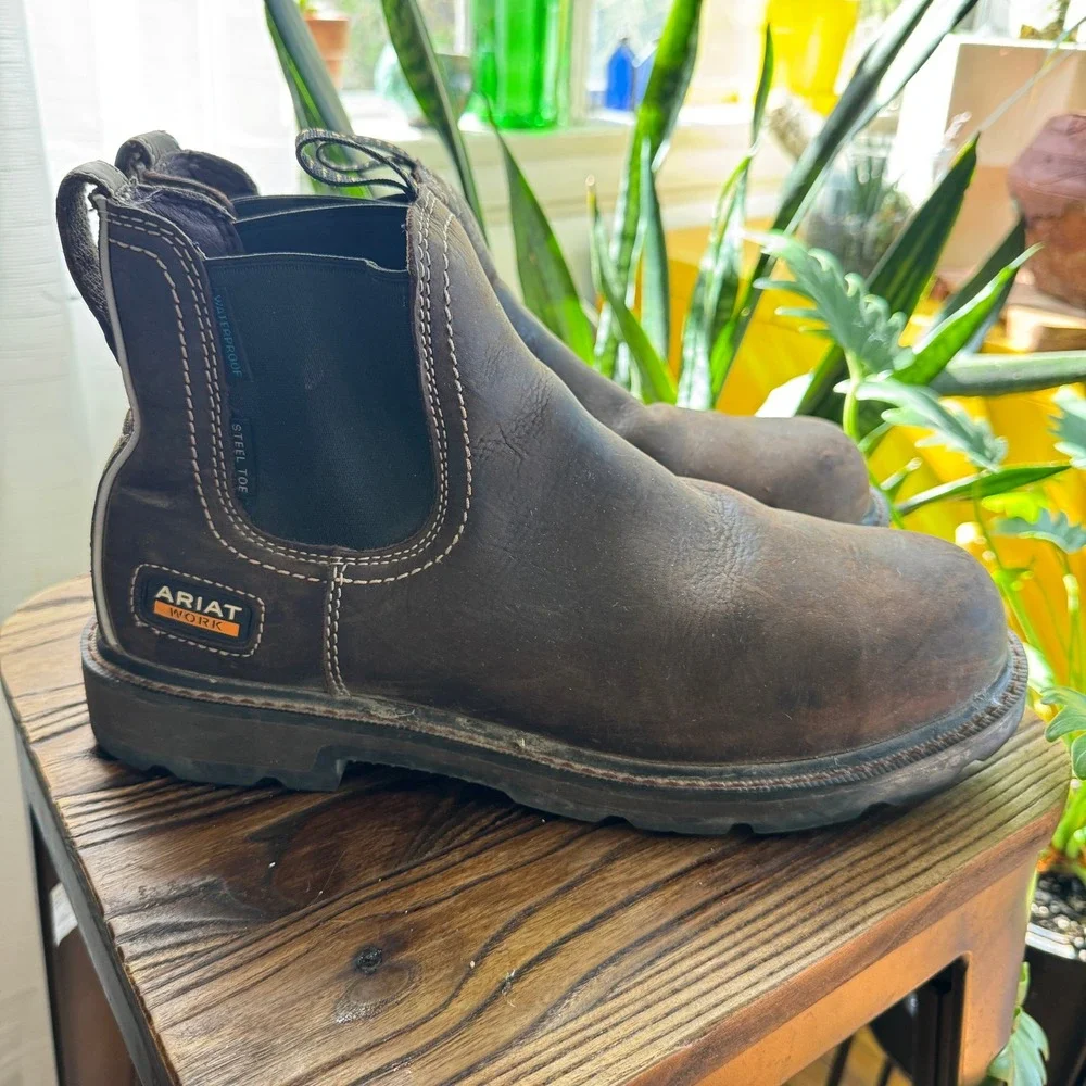 Ariat Groundbreaker Mens 9.5D Waterproof Steel Toe Chelsea Work Boots Brown